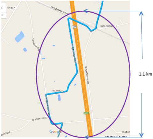 Google’s blue line crossing an expressway and train line on roads not shown on the paper map, with a gps locator always ready to tell your current location.